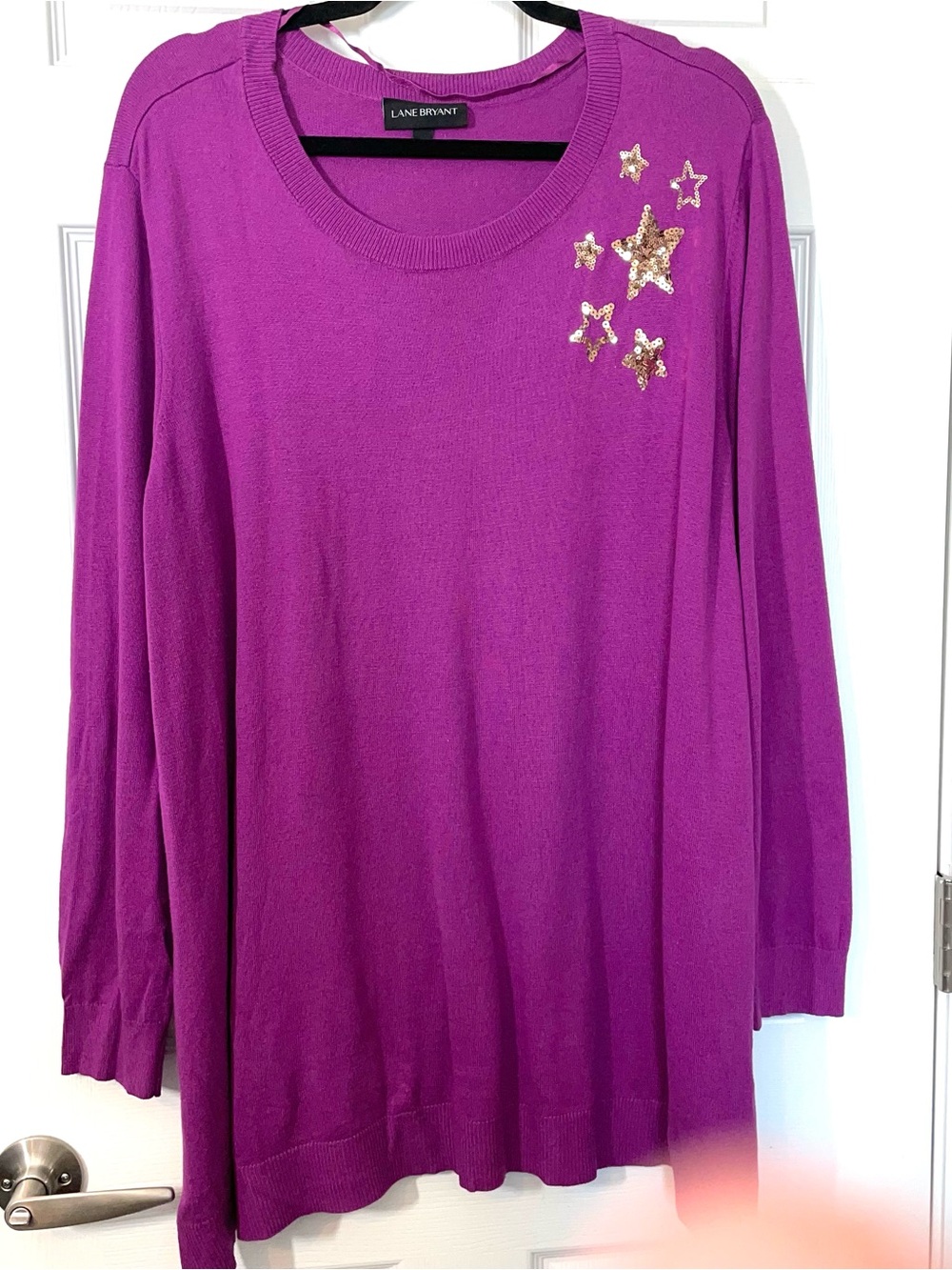 Lane Bryant Magenta Sweater with Gold Sequin Stars